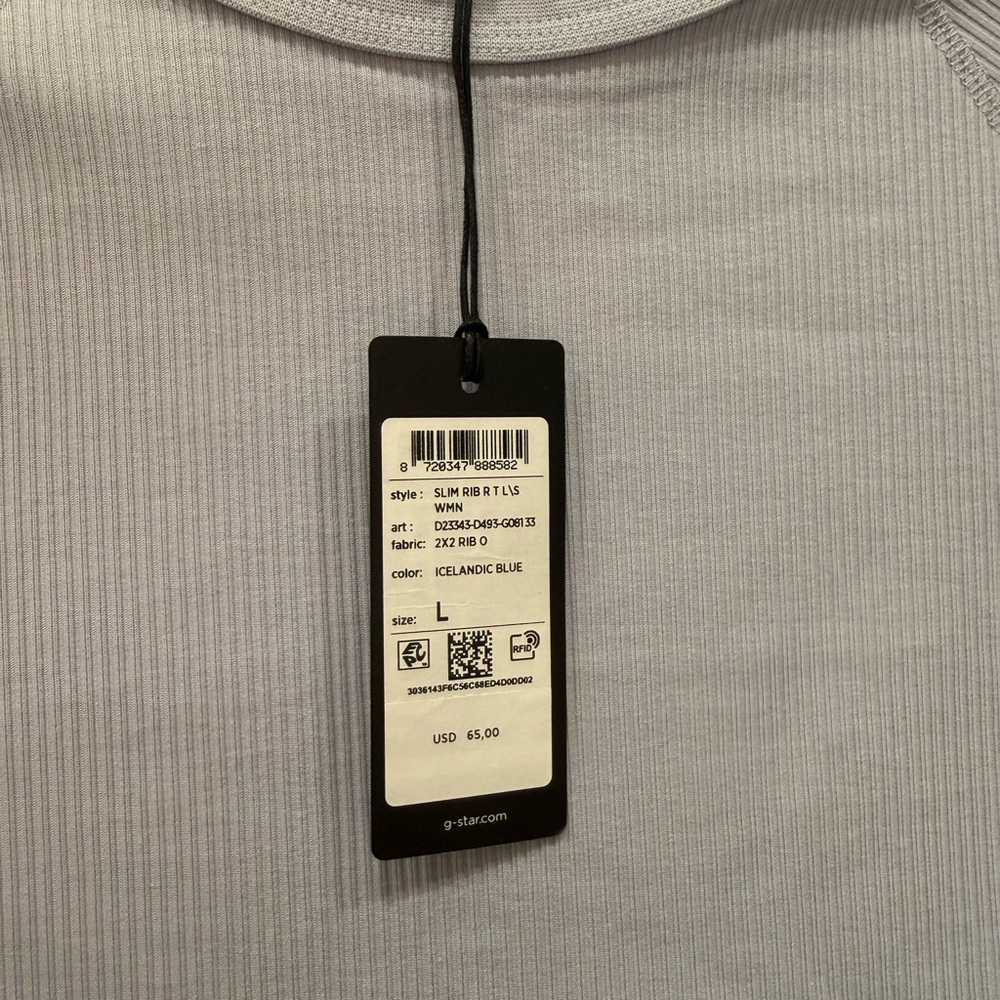 G-Star Icelandic Blue Slim Ribbed Long Sleeve Top - Picture 5 of 5